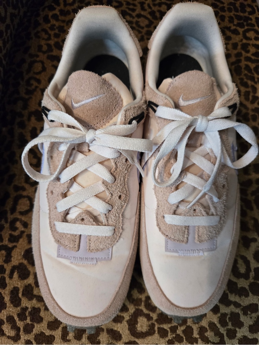 Nike Women’s Light Beige and White Suede Lace-Up Sneakers